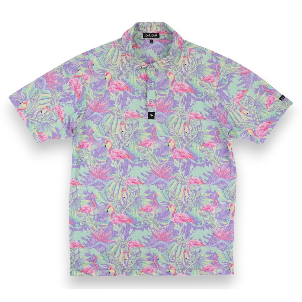 Bad Birdie Polo Shirt Mens Large Flamingo Tropical Golf Performance Mingos